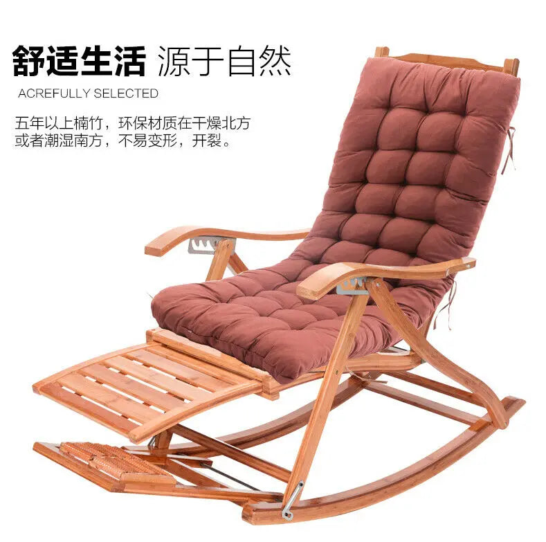 Bamboo Rocking Chair Adjustable Foldable Recliner Rocking Chair