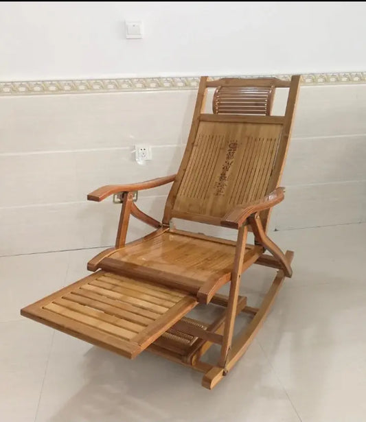 Bamboo Rocking Chair Adjustable Recliner Chair Indoor Outdoor Relaxing Cool Unbranded