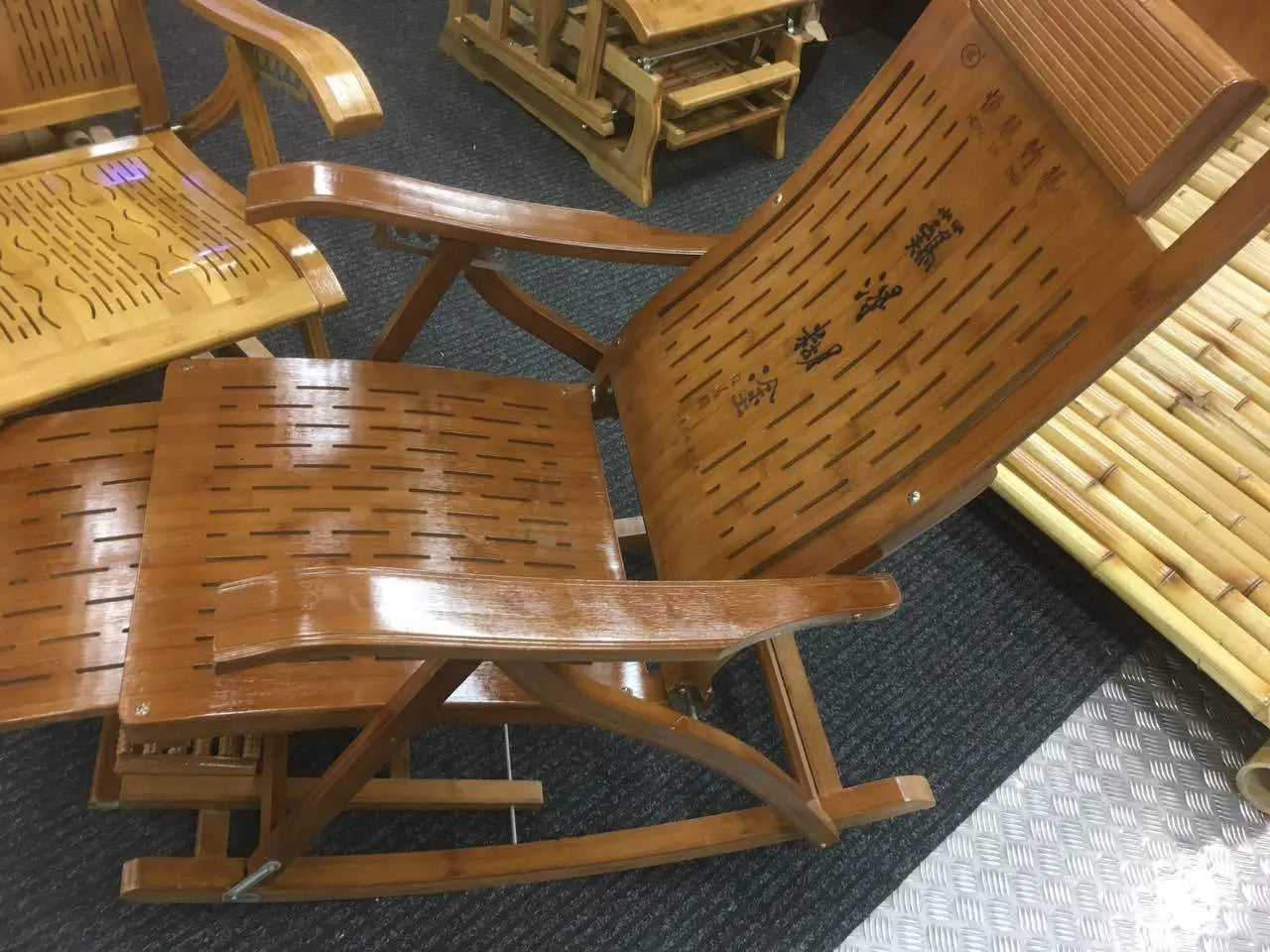Bamboo Rocking Chair Adjustable Recliner Chair Indoor Outdoor Relaxing Cool Unbranded