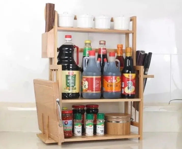 Bamboo Storage Shelf Rack Holder Organizer Kitchen Cabinet Stand Multi Functions everythingbamboo