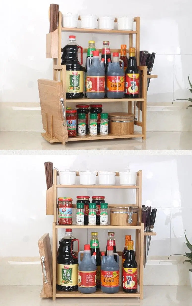 Bamboo Storage Shelf Rack Holder Organizer Kitchen Cabinet Stand Multi Functions everythingbamboo