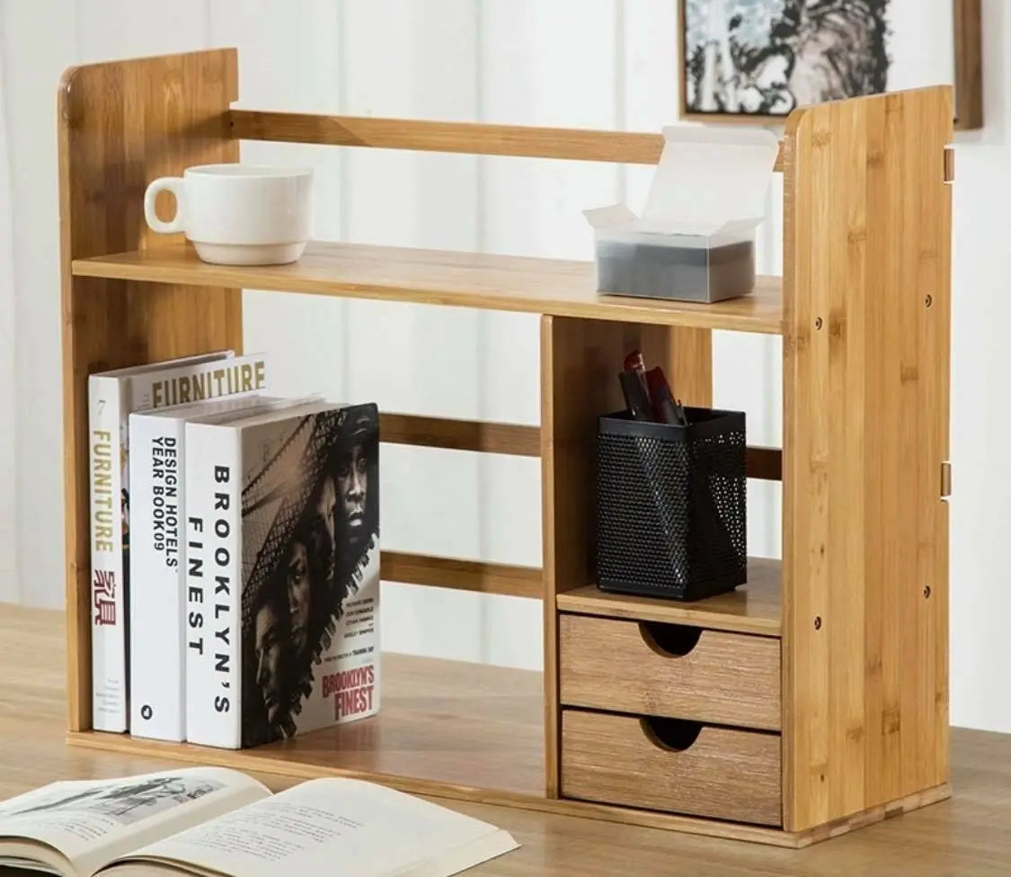 Bamboo Table Desktop Storage Books Organiser With Drawers Desk Shelf Storage everythingbamboo