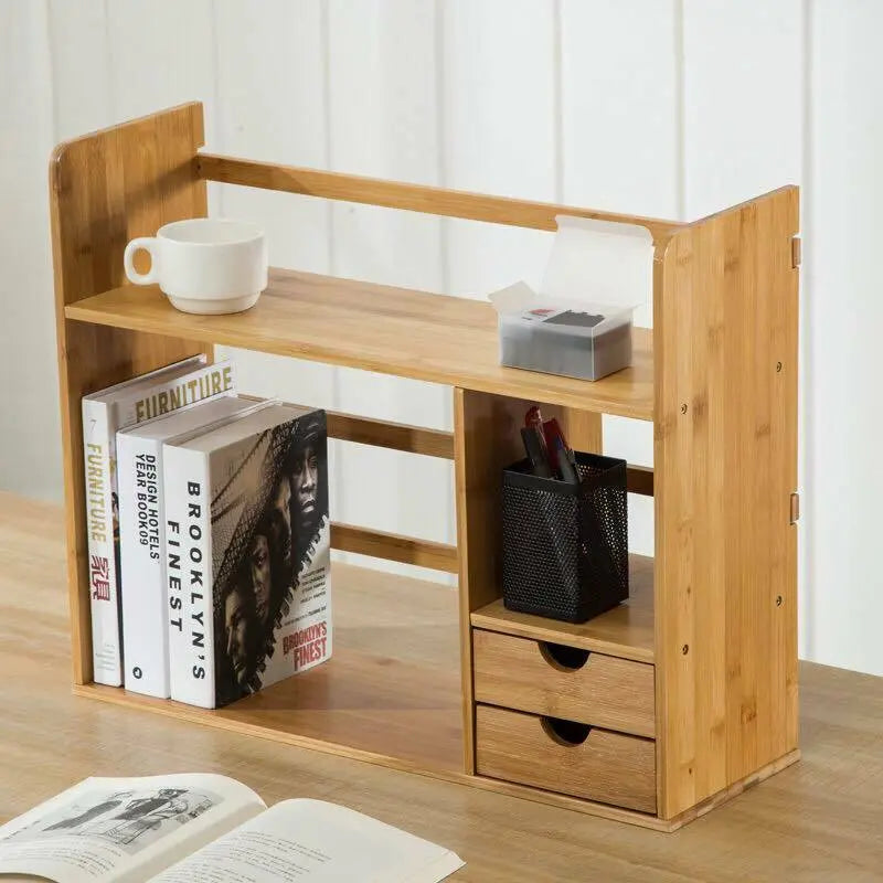 Bamboo Table Desktop Storage Books Organiser With Drawers Desk Shelf Storage everythingbamboo