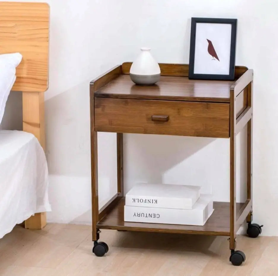 Bamboo Table Portable Bedside Table Coffee Table With Wheels Modern Storage everythingbamboo