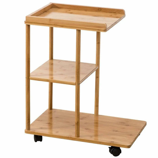 Bamboo Table Portable Coffee Side Table Cart With Wheels Food Car Trolley Table everythingbamboo