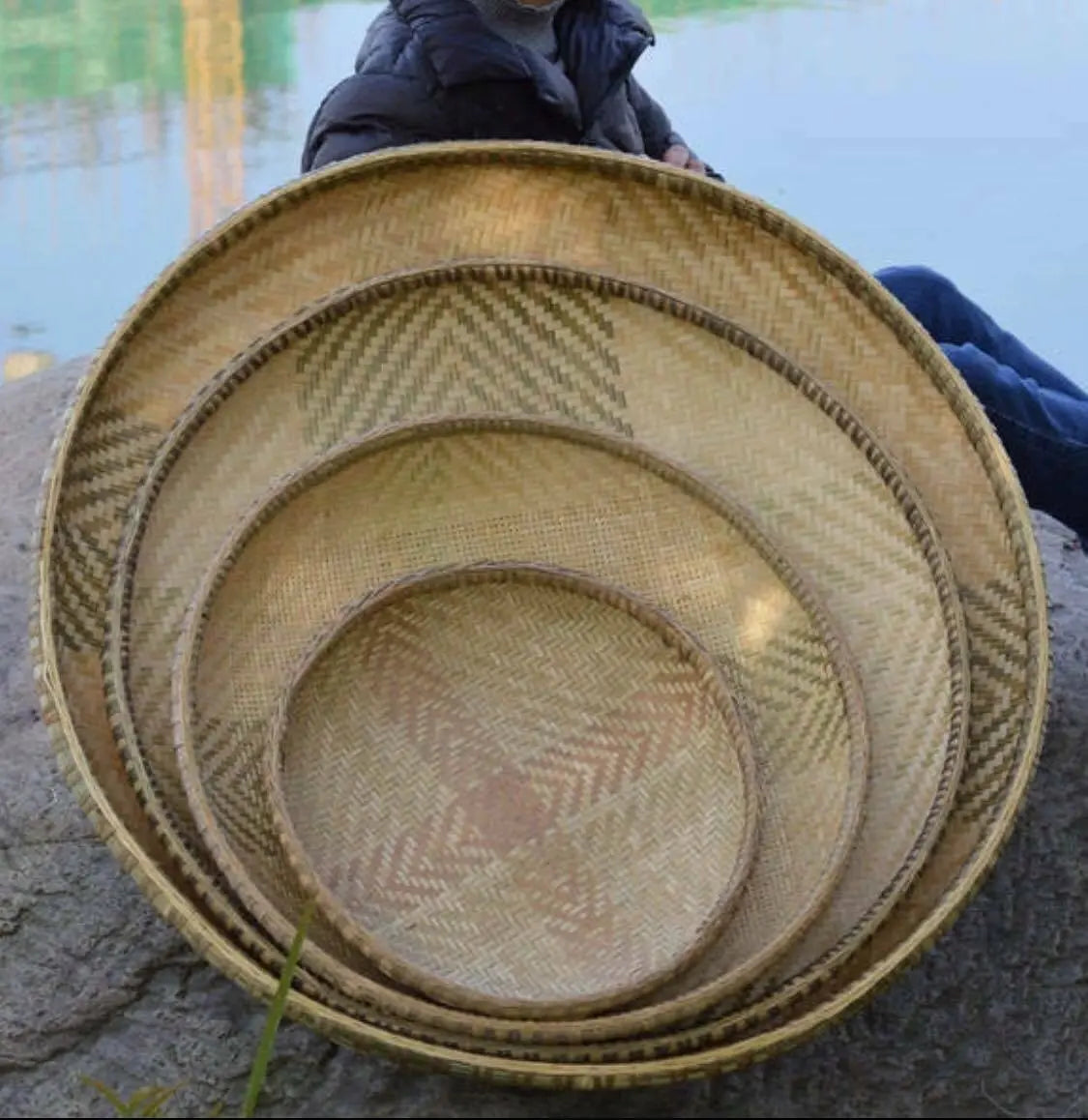 Bamboo Traditional Handwoven Handmade Round Plate Fruit Basket Storage everythingbamboo
