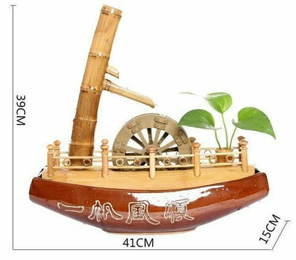 Bamboo Water Fountain Handmade Handcrafted Boat Water Feature Spinning Wheels everythingbamboo