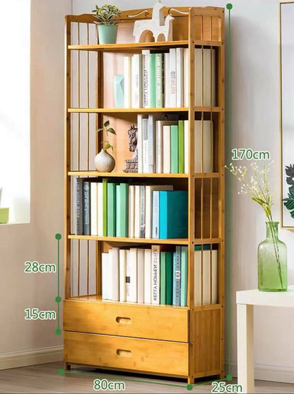Bamboo Wooden Bookcase Bookshelf Multi-Tiers Storage Rack Shelf Office Furniture everythingbamboo