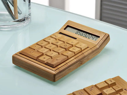 Bamboo Wooden Calculator Natural Handmade Crafted Solar Power 12 Digits everythingbamboo