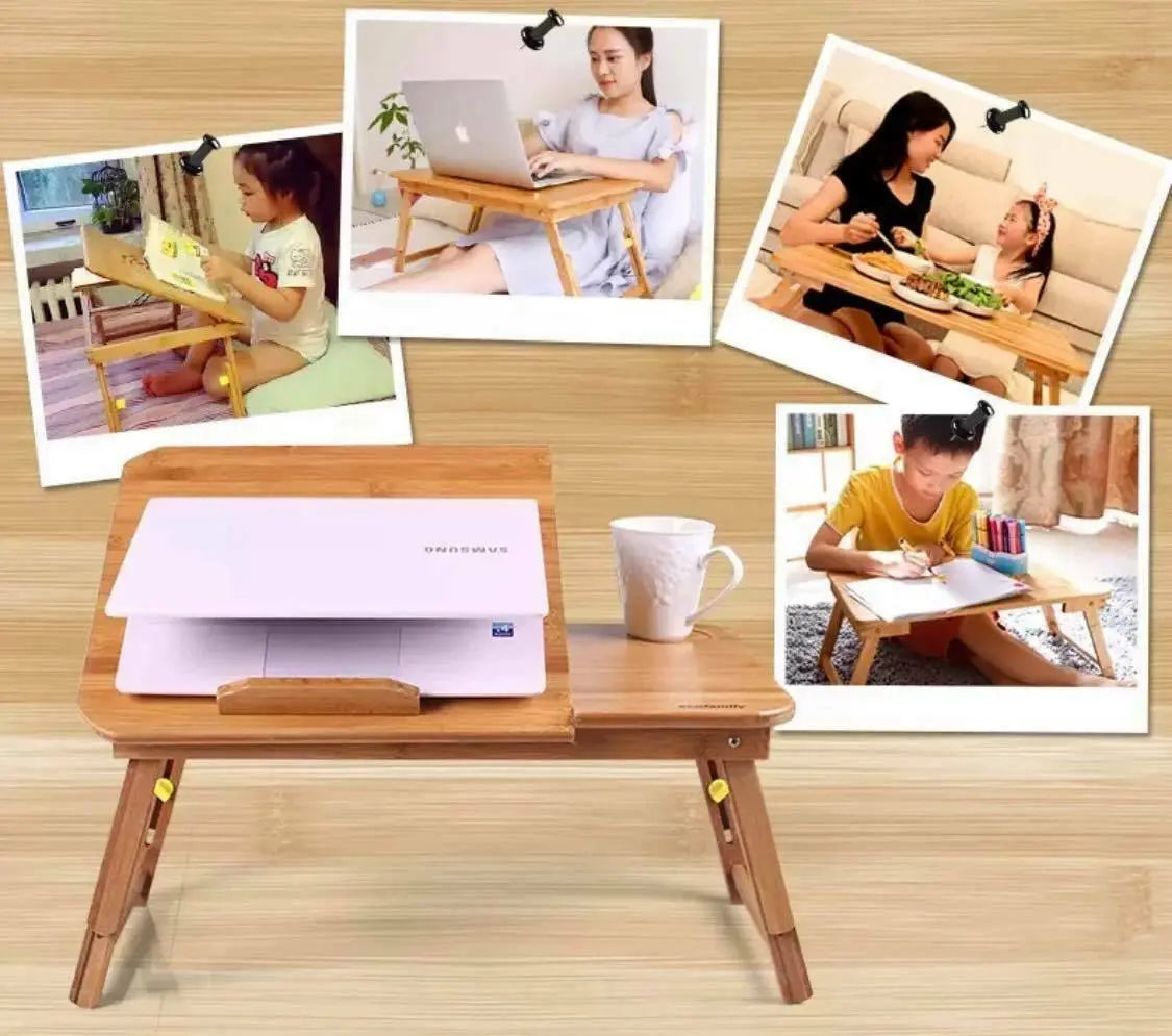 Bamboo Wooden Laptop Stand Foldable Adjustable Table Plate Holder Rack everythingbamboo