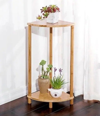 Bamboo Wooden Plant Stand Fan Shape Garden Planter Flower Pot Shelf Elegant everythingbamboo