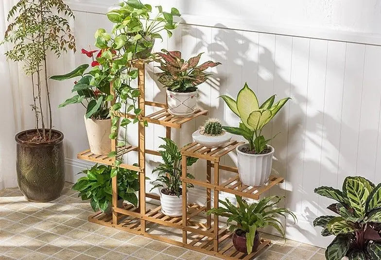 Bamboo Wooden Plant Stand Garden Planter Flower Pots Stand Shelf Indoor ...