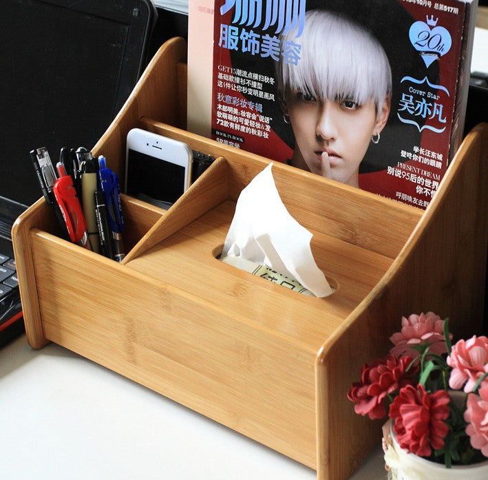 Bamboo Wooden Tabletop Organizer Storage Solution Multi Function Holder 竹制桌面收纳盒 Everythingbamboo