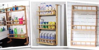 Bamboo Wooden refrigerator rack side wall hanging shelf kitchen storage 冰箱挂架侧壁挂架 Unbranded