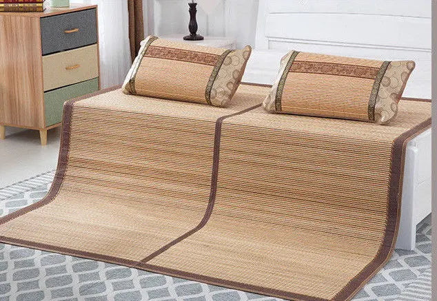 Bamboo sleeping Mat plus 2 Pillow Case both size sheet rug floor cool双面折叠竹凉席加两枕套 everythingbamboo