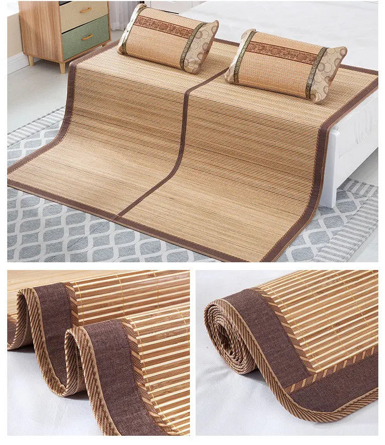 Bamboo sleeping Mat plus 2 Pillow Case both size sheet rug floor cool双面折叠竹凉席加两枕套 everythingbamboo