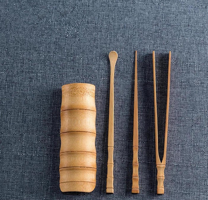 Bamboo tea set of four bamboo crafts tea utensils tea needle antique suit 竹制茶具套装 everythingbamboo