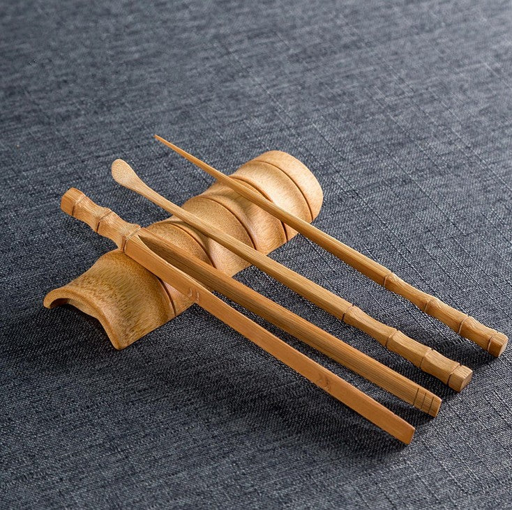 Bamboo tea set of four bamboo crafts tea utensils tea needle antique suit 竹制茶具套装 everythingbamboo