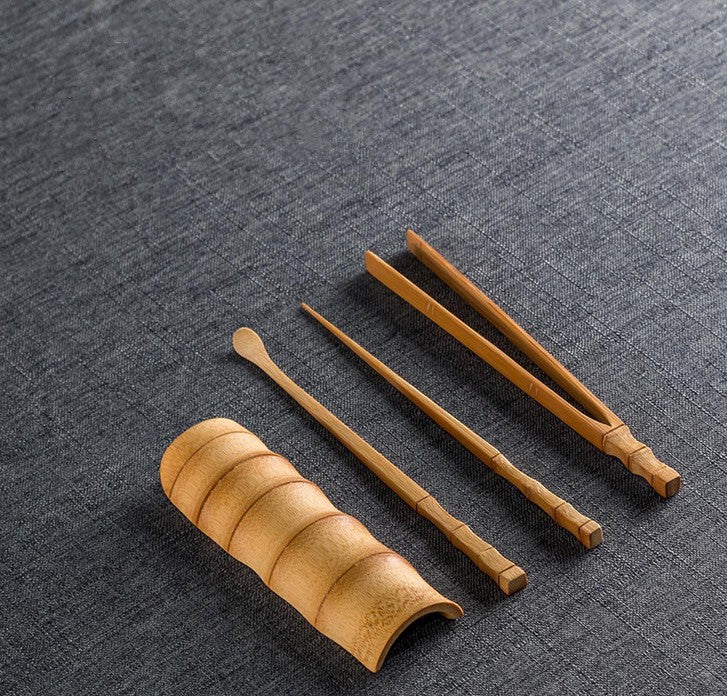 Bamboo tea set of four bamboo crafts tea utensils tea needle antique suit 竹制茶具套装 everythingbamboo