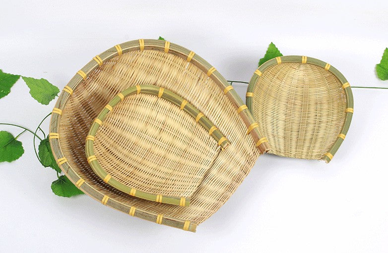 Bamboo woven handmade plates bamboo fruit basket storage multiple use 竹筛子 everythingbamboo
