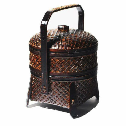 Basket Bamboo Handwoven Handcrafted Vintage 2 Tiers Carrier Basket Storage everythingbamboo