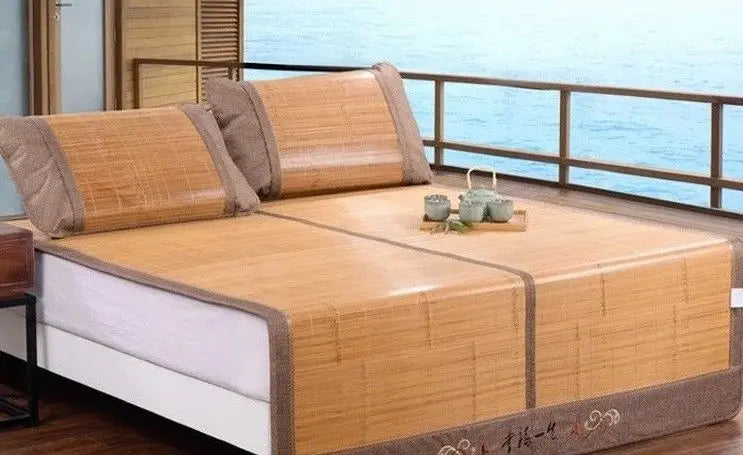 Best 5A Bamboo bed Mat +2 Pillow Case Both Size Mattress Topper Sheet Rug Floor Cool 双面折叠竹凉席加两枕套 everythingbamboo
