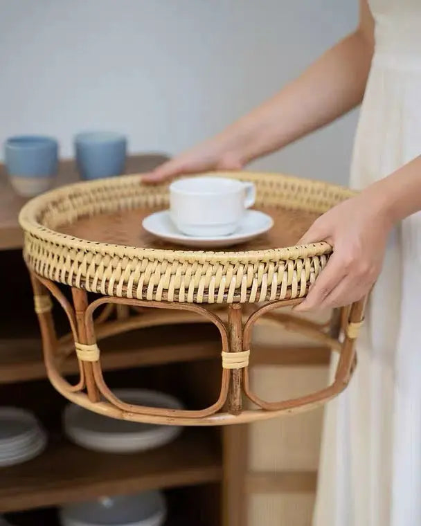 Cane Table Bamboo Rattan Table Serving Tray Food Table Premium Handmade Round Table Sofa Bed Picnic everythingbamboo