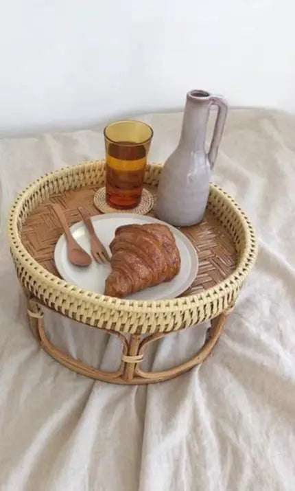 Cane Table Bamboo Rattan Table Serving Tray Food Table Premium Handmade ...