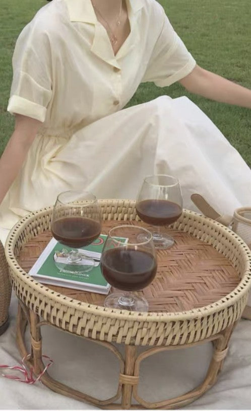 Cane Table Bamboo Rattan Table Serving Tray Food Table Premium Handmade ...