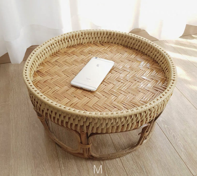 Cane Table Bamboo Rattan Table Serving Tray Food Table Premium Handmade Round Table Sofa Bed Picnic everythingbamboo