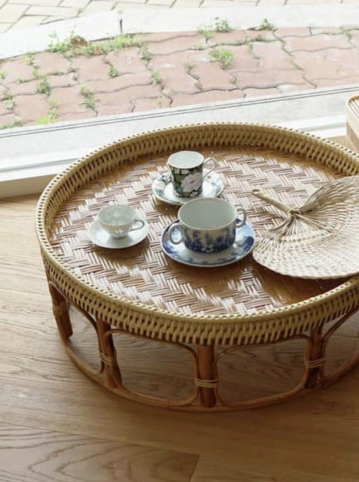 Cane Table Bamboo Rattan Table Serving Tray Food Table Premium Handmade Round Table Sofa Bed Picnic everythingbamboo