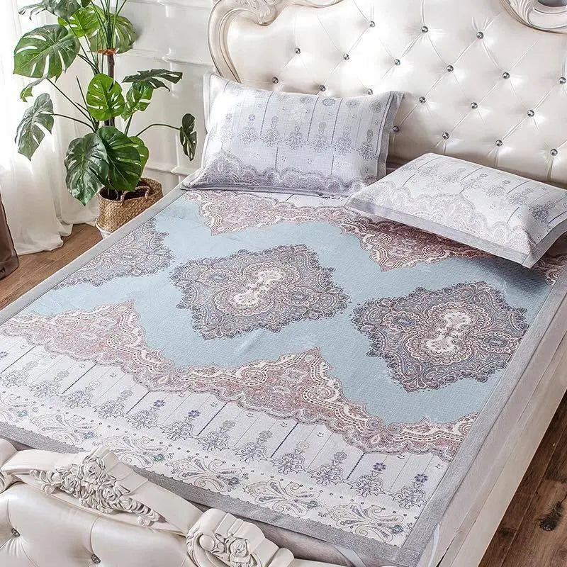 Cool Bed Sheet Mat+Pillow Cases Summer European Style Soft Bingsi Cool 夏季冰丝软凉席 everythingbamboo