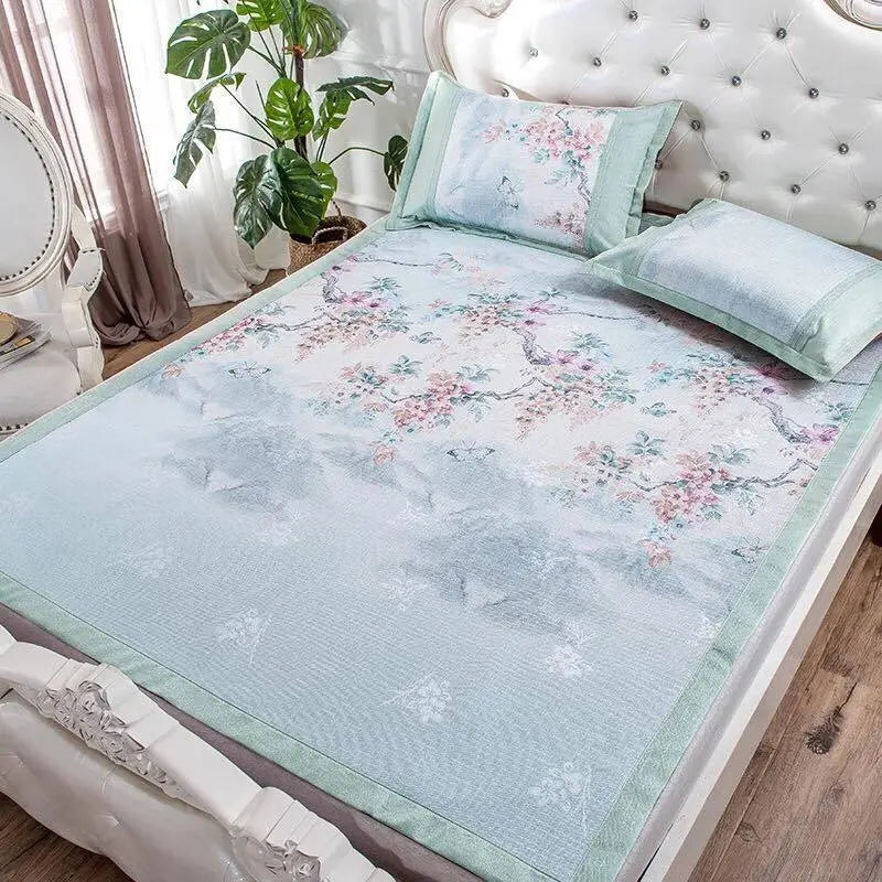 Cool Bed Sheet Mat+Pillow Cases Summer European Style Soft Bingsi Cool 夏季冰丝软凉席 everythingbamboo
