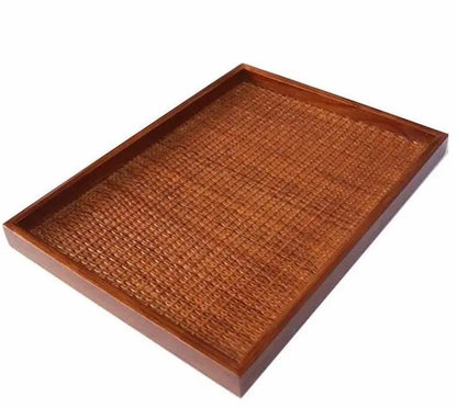 HANDMADE RATTAN WOODEN SERVING TRAY MEDIUM CHOCOLATE BROWN PLATE STORAGE CHOICE Unbranded