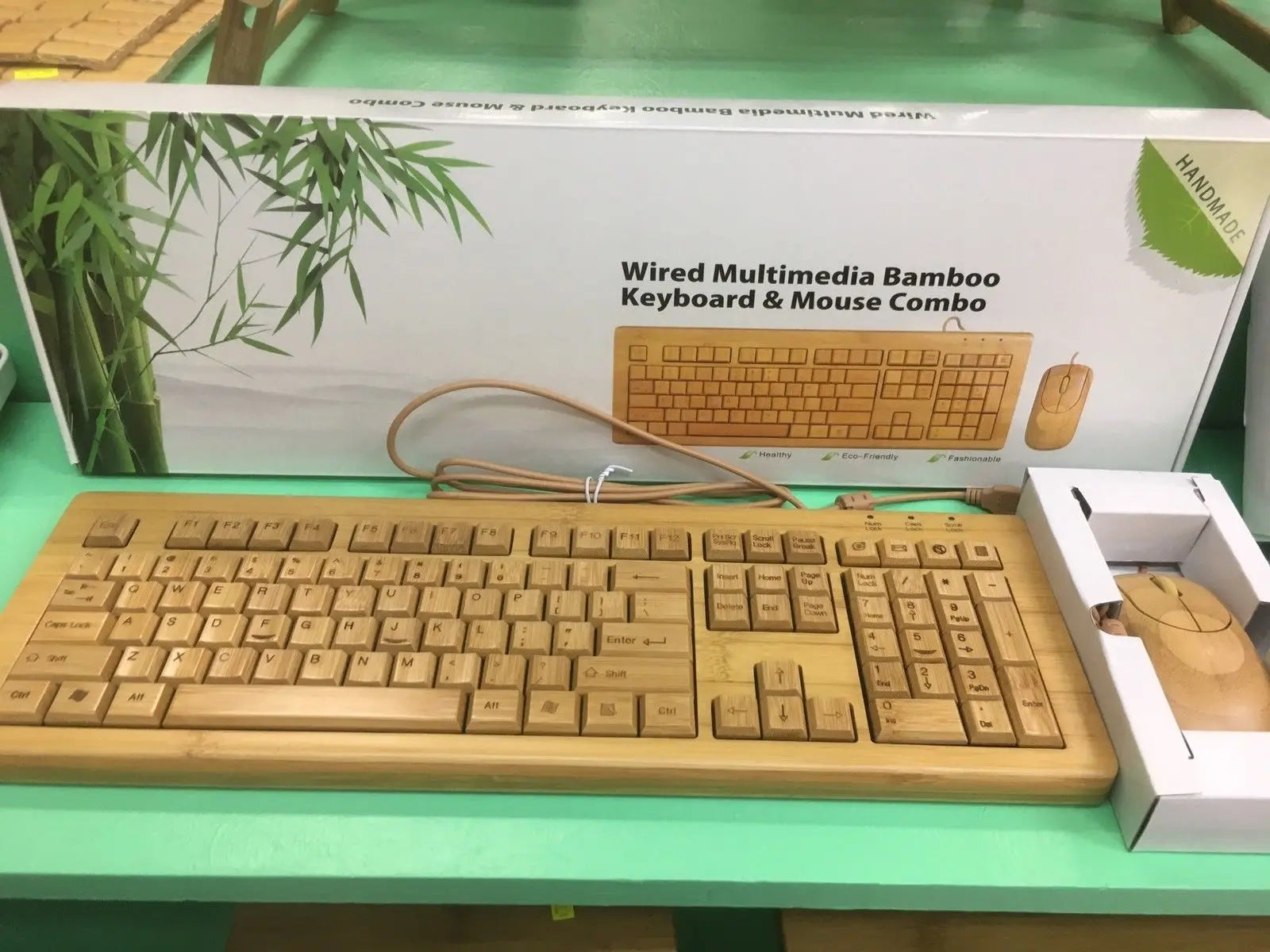Handmade Bamboo Wooden Keyboard&Mouse Combo 3 areas Wired Multimedia Eco Friendly BKM03 everythingbamboo