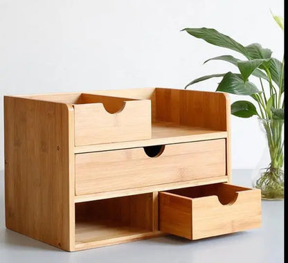 Jewelry Stationary Box Bamboo Wooden Desk Organizer Storage Decorative Drawers everythingbamboo