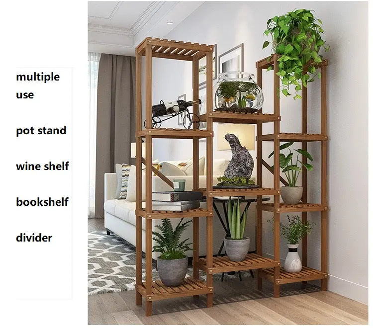 Large Wooden Shelf Plant Stand Divider Display Balcony Pot Stand Ladder Solid Timber Elegant Indoor Outdoor everythingbamboo