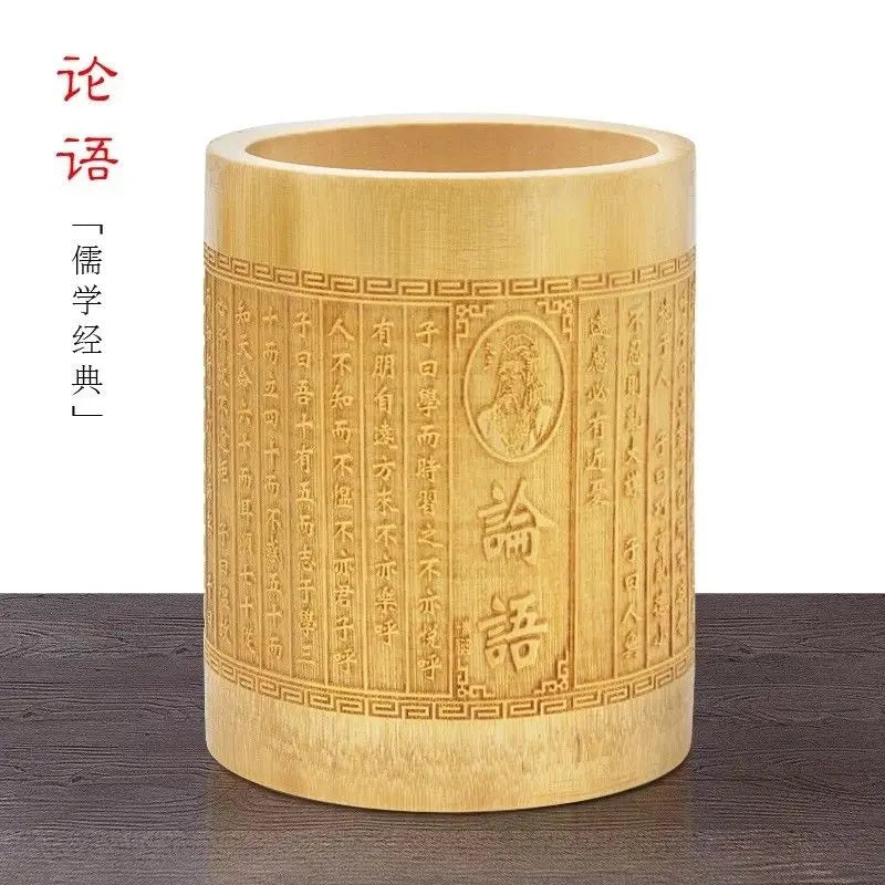 Natural Bamboo Sculpture Pen Holder Round Storage Solution Multi Use Art 竹雕刻笔筷筒 Everythingbamboo