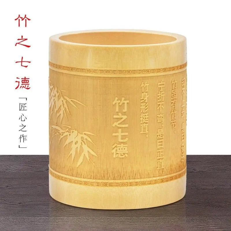 Natural Bamboo Sculpture Pen Holder Round Storage Solution Multi Use Art 竹雕刻笔筷筒 Everythingbamboo