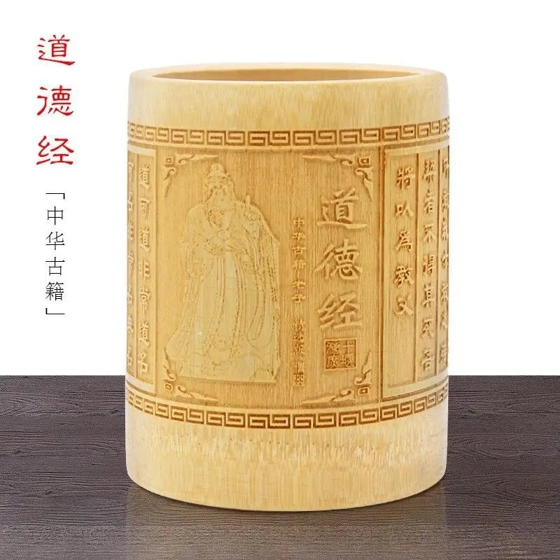 Natural Bamboo Sculpture Pen Holder Round Storage Solution Multi Use Art 竹雕刻笔筷筒 Everythingbamboo