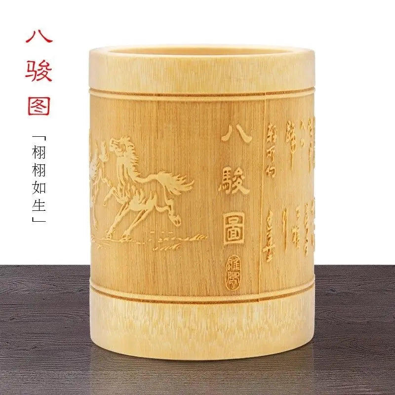 Natural Bamboo Sculpture Pen Holder Round Storage Solution Multi Use Art 竹雕刻笔筷筒 Everythingbamboo