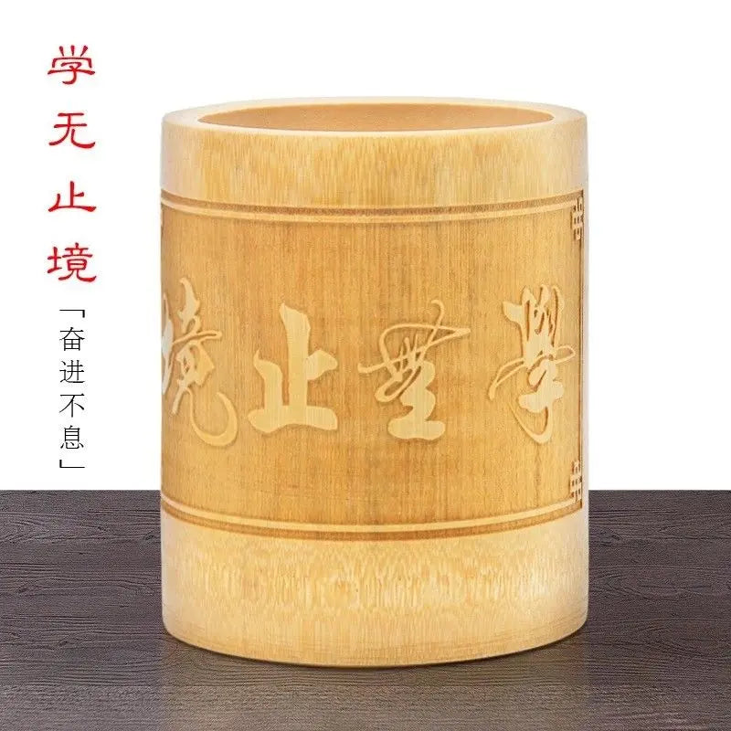 Natural Bamboo Sculpture Pen Holder Round Storage Solution Multi Use Art 竹雕刻笔筷筒 Everythingbamboo