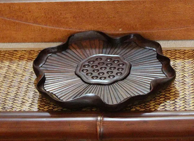 Natural bamboo carving crafts lotus pattern tea cup tray coffee tray 天然竹雕工艺品茶托 "Handmade"