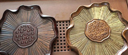 Natural bamboo carving crafts lotus pattern tea cup tray coffee tray 天然竹雕工艺品茶托 "Handmade"