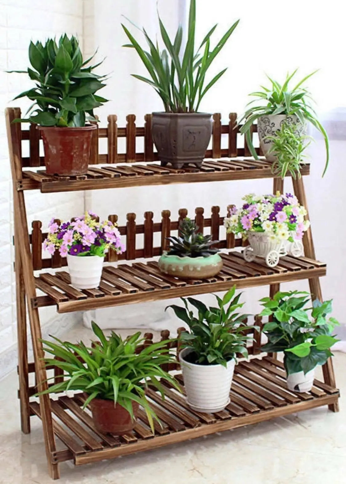 Plant Stand Pot Stand 3 Tiers Pinewood Garden Planter Indoor Outdoor Decoration everythingbamboo