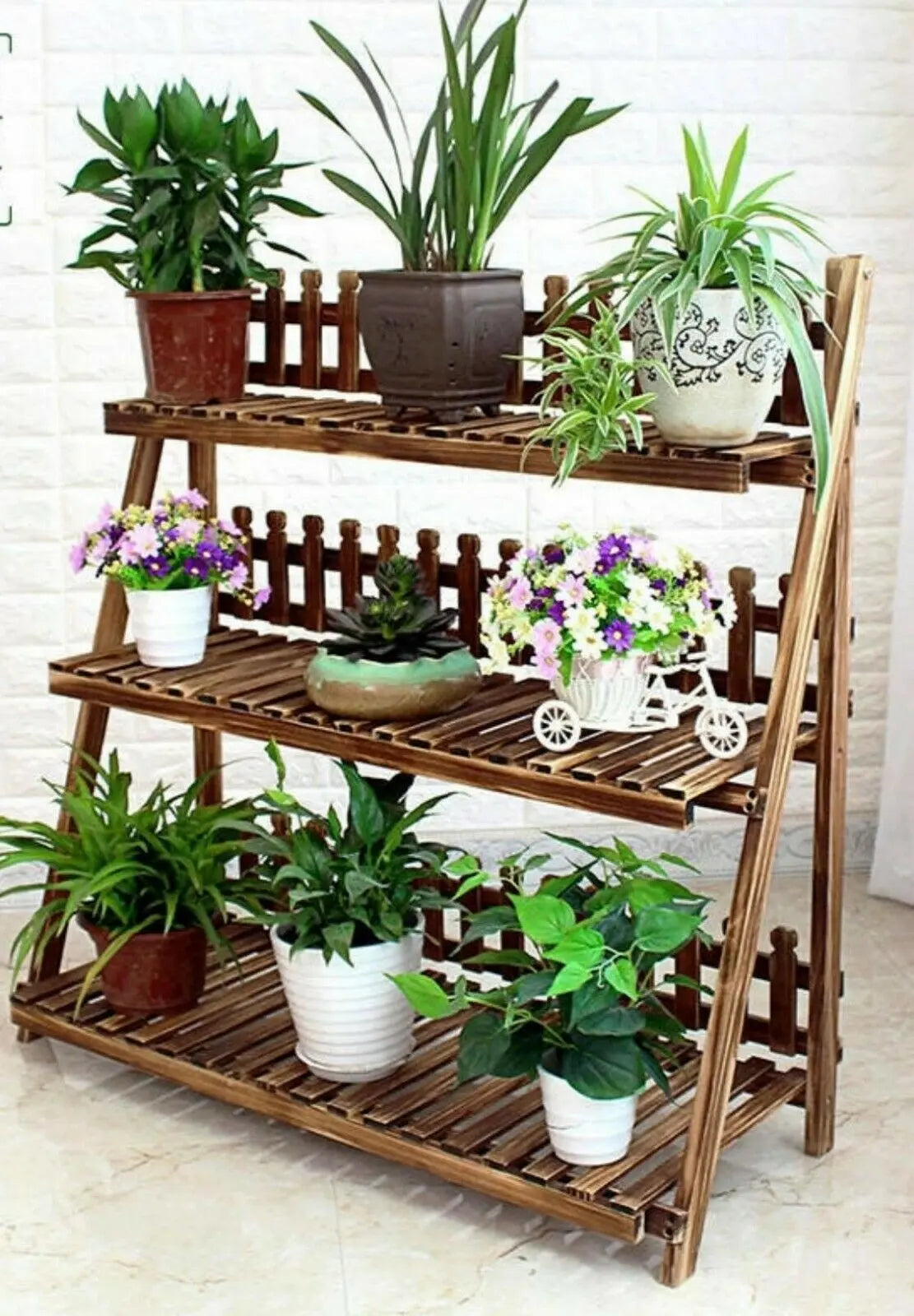 Plant Stand Pot Stand 3 Tiers Pinewood Garden Planter Indoor Outdoor Decoration everythingbamboo