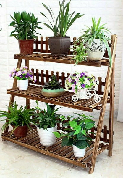 Plant Stand Pot Stand 3 Tiers Pinewood Garden Planter Indoor Outdoor Decoration everythingbamboo
