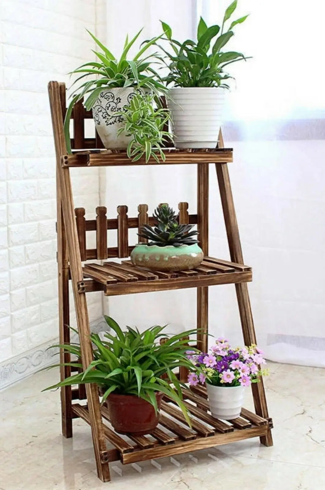 Plant Stand Pot Stand 3 Tiers Pinewood Garden Planter Indoor Outdoor Decoration everythingbamboo