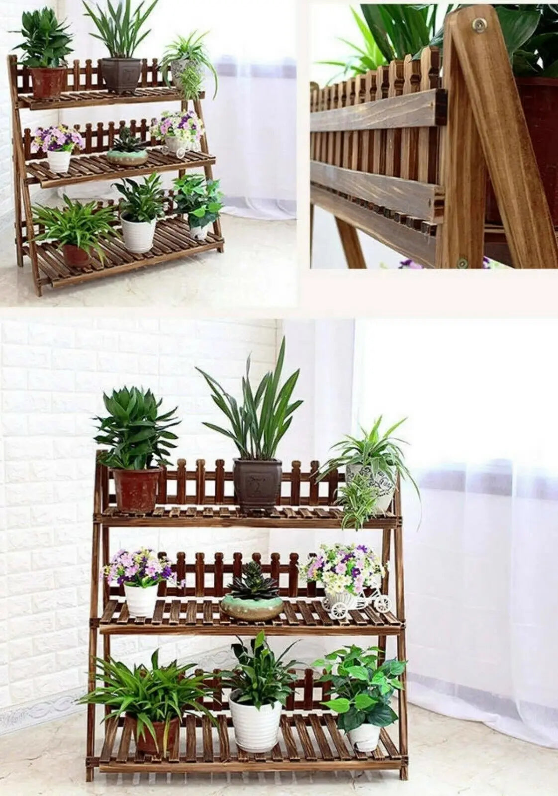 Plant Stand Pot Stand 3 Tiers Pinewood Garden Planter Indoor Outdoor Decoration everythingbamboo