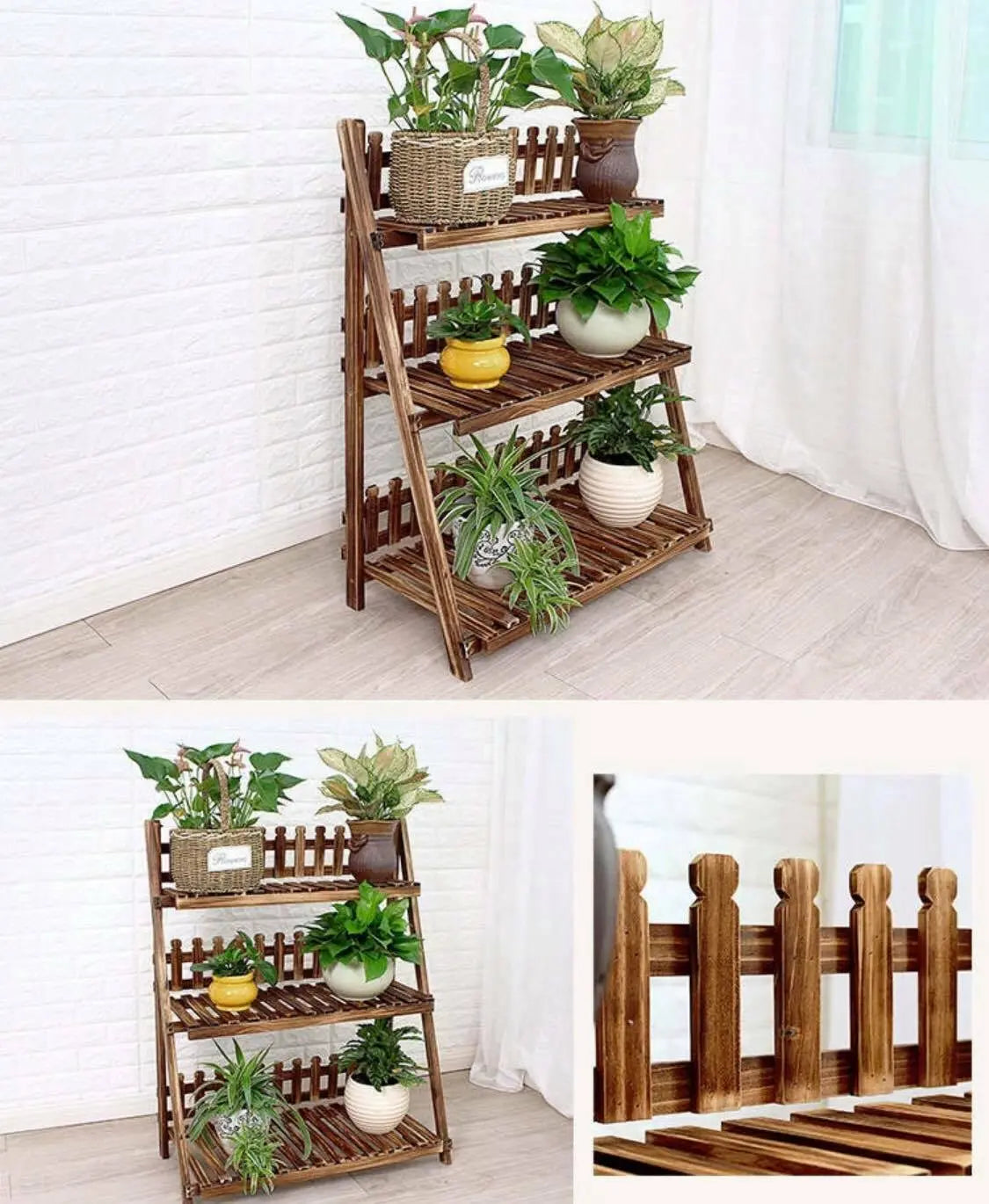 Plant Stand Pot Stand 3 Tiers Pinewood Garden Planter Indoor Outdoor Decoration everythingbamboo